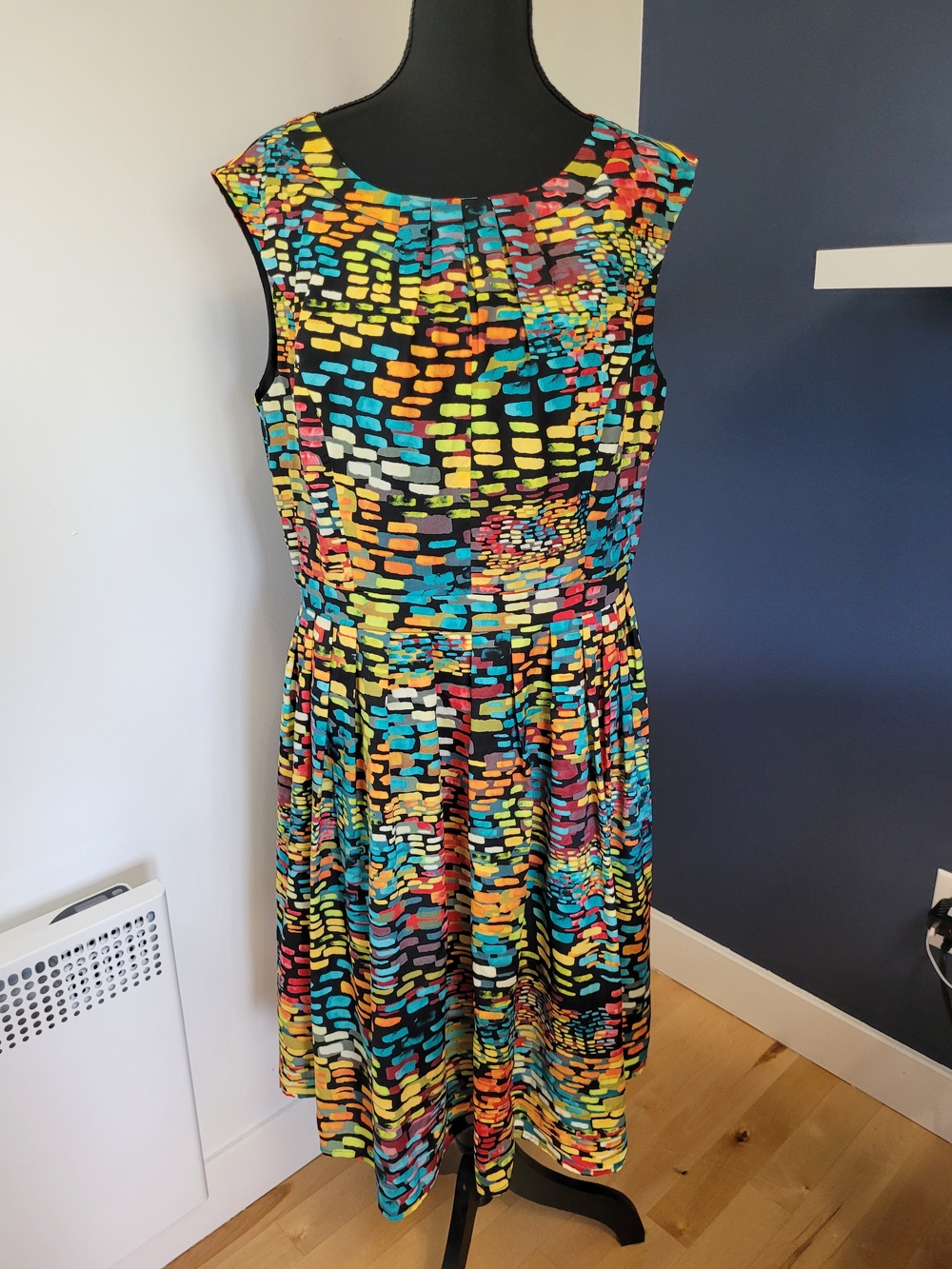 Ellen Tracy Vibrant Abstract Brushstroke Midi Dress w/ Pockets - Size 16